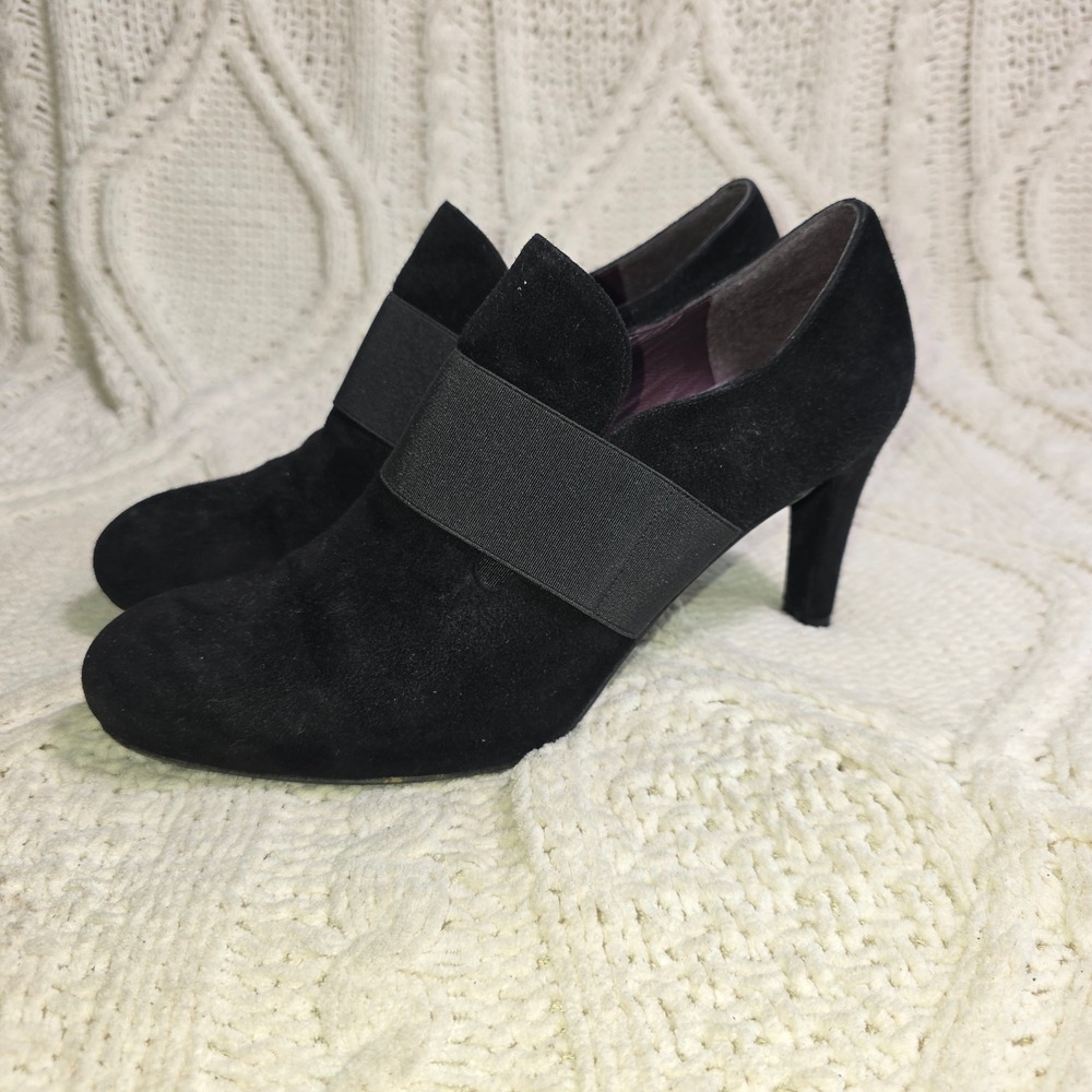 VTG Stuart‎ Weitzman Suede Stretch Ankle Pumps Shooties Black Leather Women 7 M